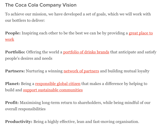 Coca Cola Mission and Vision Statements